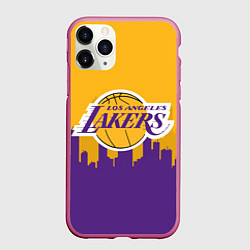 Чехол iPhone 11 Pro матовый LOS ANGELES LAKERS, цвет: 3D-малиновый