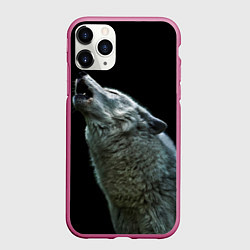 Чехол iPhone 11 Pro матовый Воющий волк, цвет: 3D-малиновый