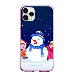 Чехол iPhone 11 Pro матовый СНЕГОВИК, цвет: 3D-розовый