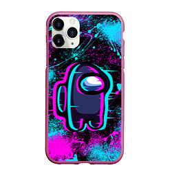 Чехол iPhone 11 Pro матовый NEON AMONG US, цвет: 3D-малиновый
