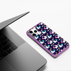 Чехол iPhone 11 Pro матовый Unicorn pattern, цвет: 3D-фиолетовый — фото 2