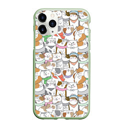 Чехол iPhone 11 Pro матовый Большая семья котиков, цвет: 3D-салатовый