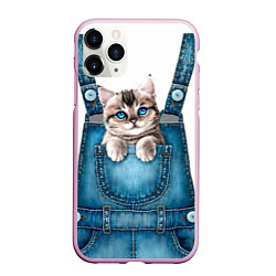 Чехол iPhone 11 Pro матовый КОТЕНОК В КАРМАНЕ, цвет: 3D-розовый
