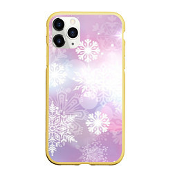 Чехол iPhone 11 Pro матовый Снежинки, цвет: 3D-желтый