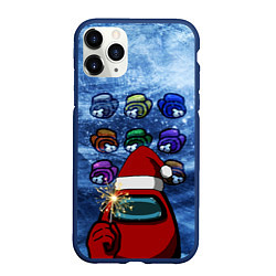 Чехол iPhone 11 Pro матовый Among us Happy New Year, цвет: 3D-тёмно-синий