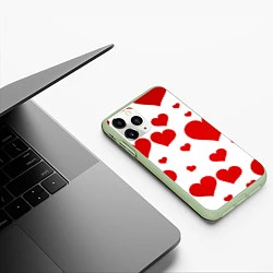 Чехол iPhone 11 Pro матовый Сердечки, цвет: 3D-салатовый — фото 2