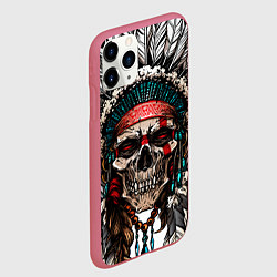 Чехол iPhone 11 Pro матовый Череп индейца, цвет: 3D-малиновый — фото 2