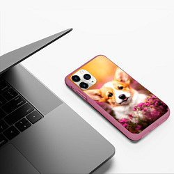 Чехол iPhone 11 Pro матовый Вельш-корги, цвет: 3D-малиновый — фото 2