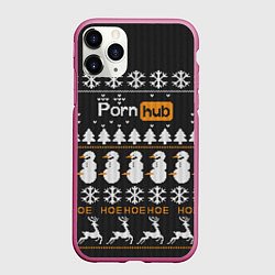 Чехол iPhone 11 Pro матовый Christmas PornHub, цвет: 3D-малиновый
