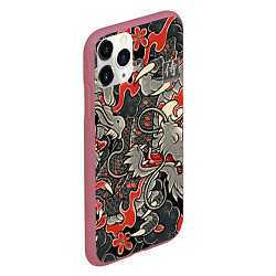 Чехол iPhone 11 Pro матовый Самурай Якудза, драконы, цвет: 3D-малиновый — фото 2