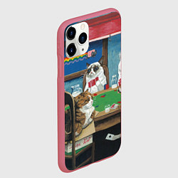 Чехол iPhone 11 Pro матовый Коты играют в покер, цвет: 3D-малиновый — фото 2