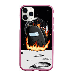 Чехол iPhone 11 Pro матовый Among Us fire, цвет: 3D-малиновый