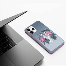 Чехол iPhone 11 Pro матовый Тотем волка и цветы, цвет: 3D-серый — фото 2