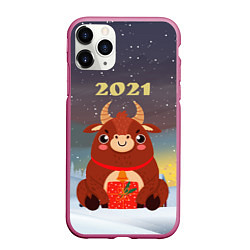 Чехол iPhone 11 Pro матовый Бык с подарками 2021, цвет: 3D-малиновый