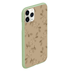 Чехол iPhone 11 Pro матовый Листья на бежевом фоне, цвет: 3D-салатовый — фото 2