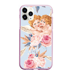 Чехол iPhone 11 Pro матовый Купидоны в цветах, цвет: 3D-розовый