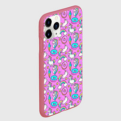 Чехол iPhone 11 Pro матовый Единороги и пончики, цвет: 3D-малиновый — фото 2