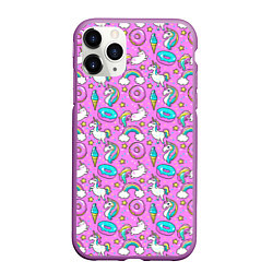 Чехол iPhone 11 Pro матовый Единороги и пончики, цвет: 3D-фиолетовый