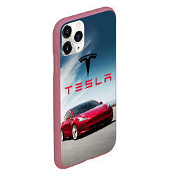 Чехол iPhone 11 Pro матовый Tesla Model 3, цвет: 3D-малиновый — фото 2