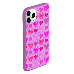 Чехол iPhone 11 Pro матовый Розовые сердечки, цвет: 3D-фиолетовый — фото 2