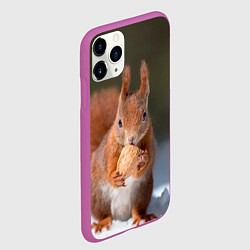 Чехол iPhone 11 Pro матовый Белка с орехом на снегу, цвет: 3D-фиолетовый — фото 2