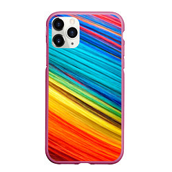 Чехол iPhone 11 Pro матовый Цветной мех диагональ, цвет: 3D-малиновый