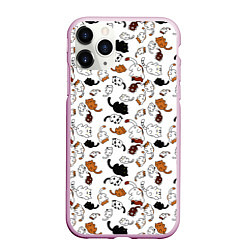 Чехол iPhone 11 Pro матовый Коты Паттерн, цвет: 3D-розовый