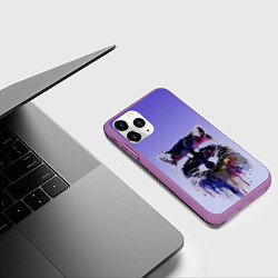 Чехол iPhone 11 Pro матовый Енот акварелью потеки, цвет: 3D-фиолетовый — фото 2