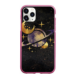 Чехол iPhone 11 Pro матовый Сатурн, луна, спутник и звезды