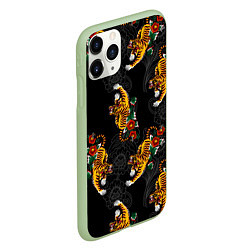 Чехол iPhone 11 Pro матовый Японский стиль - тигры, цвет: 3D-салатовый — фото 2