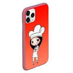 Чехол iPhone 11 Pro матовый Повар девушка манга, цвет: 3D-малиновый — фото 2