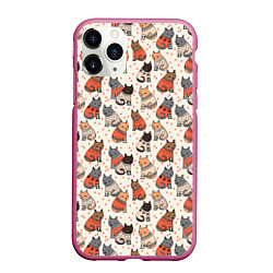 Чехол iPhone 11 Pro матовый Коты в Свитерах Паттерн, цвет: 3D-малиновый