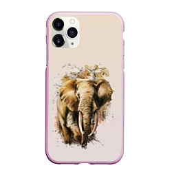 Чехол iPhone 11 Pro матовый Акварельный слон брызги, цвет: 3D-розовый