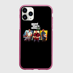 Чехол iPhone 11 Pro матовый Grand Theft Auto V персонажи, цвет: 3D-малиновый