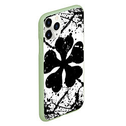 Чехол iPhone 11 Pro матовый Черный клевер,, цвет: 3D-салатовый — фото 2