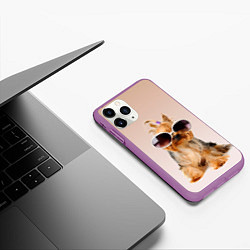 Чехол iPhone 11 Pro матовый Собака в очках, цвет: 3D-фиолетовый — фото 2