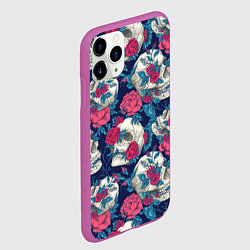 Чехол iPhone 11 Pro матовый Реалистичные черепа с розами, цвет: 3D-фиолетовый — фото 2