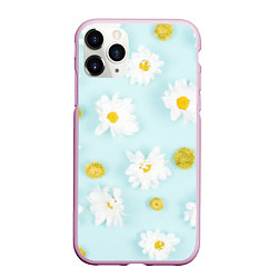 Чехол iPhone 11 Pro матовый Ромашки, цвет: 3D-розовый