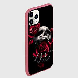 Чехол iPhone 11 Pro матовый ЧЕРЕП И РОЗЫ, цвет: 3D-малиновый — фото 2