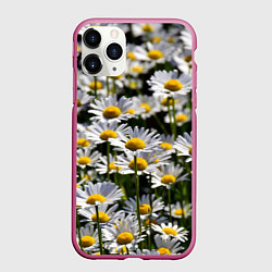 Чехол iPhone 11 Pro матовый Ромашки, цвет: 3D-малиновый