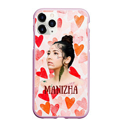 Чехол iPhone 11 Pro матовый Manizha на фоне сердечек