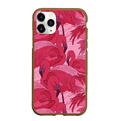 Чехол iPhone 11 Pro матовый Розовые фламинго, цвет: 3D-коричневый