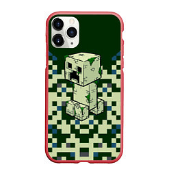 Чехол iPhone 11 Pro матовый Minecraft Крипер, цвет: 3D-красный