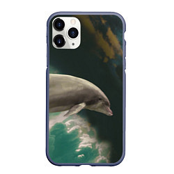 Чехол iPhone 11 Pro матовый Дельфин в облаках, цвет: 3D-серый