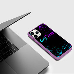 Чехол iPhone 11 Pro матовый GENSHIN IMPACT NEON LOGO, цвет: 3D-фиолетовый — фото 2
