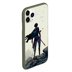 Чехол iPhone 11 Pro матовый Атака титанов Леви, цвет: 3D-темно-зеленый — фото 2