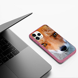 Чехол iPhone 11 Pro матовый Крупно мордочка лисы, цвет: 3D-малиновый — фото 2