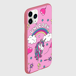 Чехол iPhone 11 Pro матовый Единорог Радужный, цвет: 3D-малиновый — фото 2