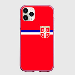 Чехол iPhone 11 Pro матовый Сборная Сербии, цвет: 3D-малиновый