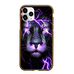 Чехол iPhone 11 Pro матовый НЕОНОВЫЙ ЛЕВ NEON LION